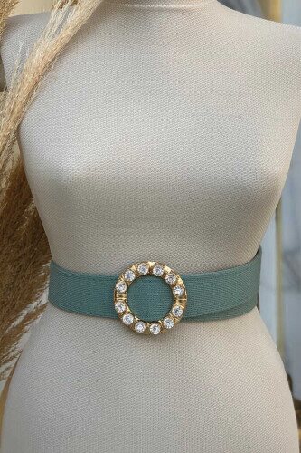 9008 Triko Taşlı Kemer Mint - Bym Fashion