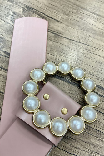 9010 Kalın İncili Kemer Pudra - Bym Fashion