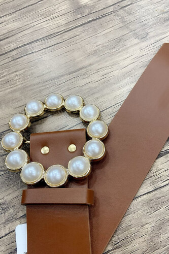 9010 Kalın İncili Kemer Taba - Bym Fashion