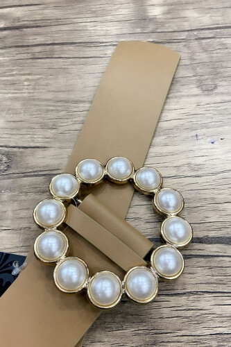 9010 Kalın İncili Kemer Vizon - Bym Fashion