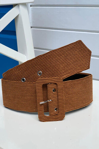 9017 Fitilli Kadife Kemer Taba - Bym Fashion