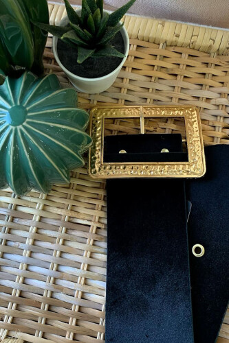 9019 Kare Toka Kemer Siyah - Bym Fashion