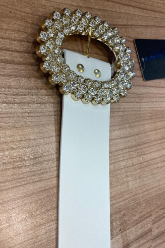 9028 Büyük Taşlı Kemer Ekru - Bym Fashion