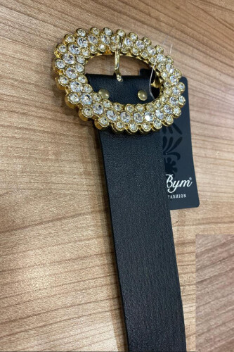 9028 Büyük Taşlı Kemer Siyah - Bym Fashion