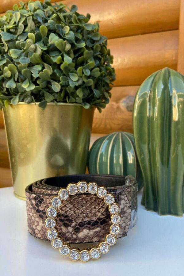 9031 Yılan Derisi Taşlı Kemer Kahverengi - 7