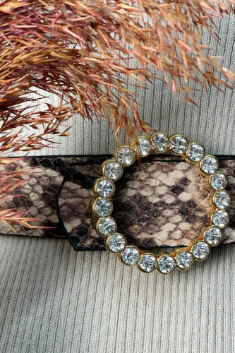 9031 Yılan Derisi Taşlı Kemer Kahverengi - 6