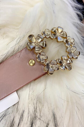 9045 Çiçek Toka Kemer Pudra - Bym Fashion
