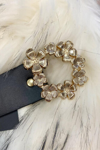 9045 Çiçek Toka Kemer Siyah - Bym Fashion