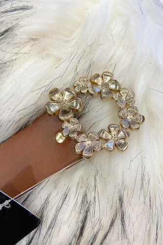 9045 Çiçek Toka Kemer Taba - Bym Fashion