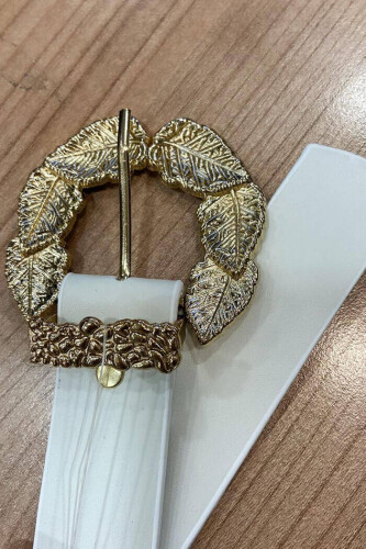 9048 Yaprak Kemer Ekru - Bym Fashion