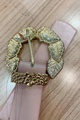 9048 Yaprak Kemer Pudra - Bym Fashion