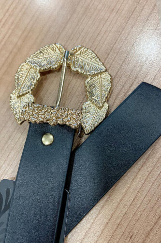 9048 Yaprak Kemer Siyah - Bym Fashion