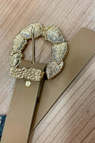 9048 Yaprak Kemer Vizon - Bym Fashion