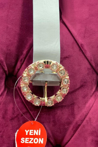 9059 Deri Taşlı Kemer Gri - Bym Fashion