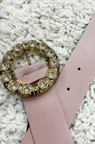 9059 Deri Taşlı Kemer Pudra - Bym Fashion