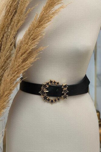 9061 Yıldızlı Kemer Siyah - Bym Fashion