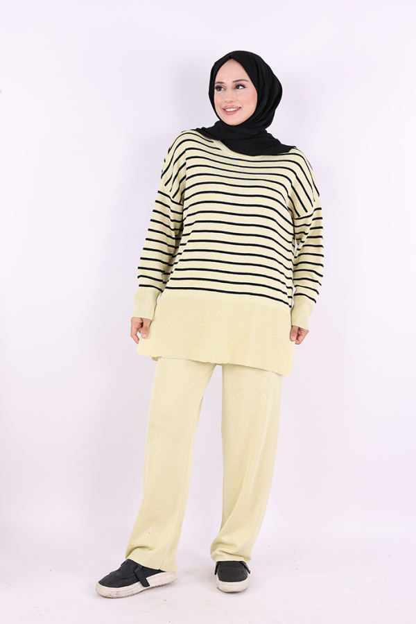 9408 Simli Çizgili Triko Takım Sarı - 2
