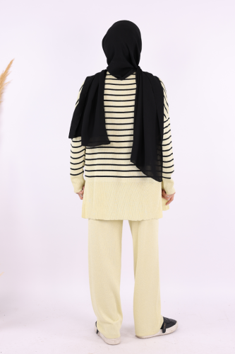 9408 Simli Çizgili Triko Takım Sarı - 4