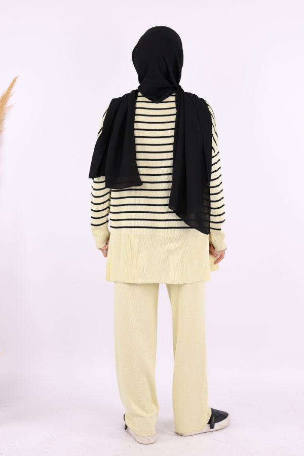 9408 Simli Çizgili Triko Takım Sarı - 4