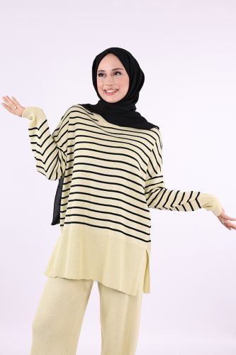 9408 Simli Çizgili Triko Takım Sarı - 5