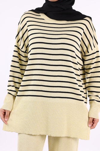 9408 Simli Çizgili Triko Takım Sarı - 6