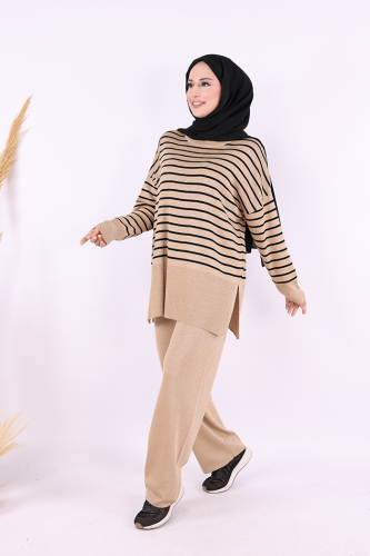 9408 Simli Çizgili Triko Takım Taba - 2