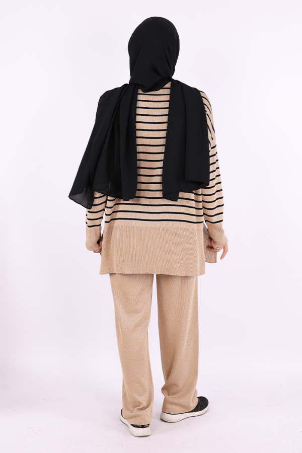 9408 Simli Çizgili Triko Takım Taba - 3