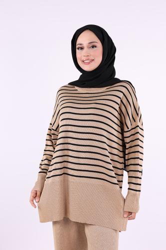 9408 Simli Çizgili Triko Takım Taba - 4