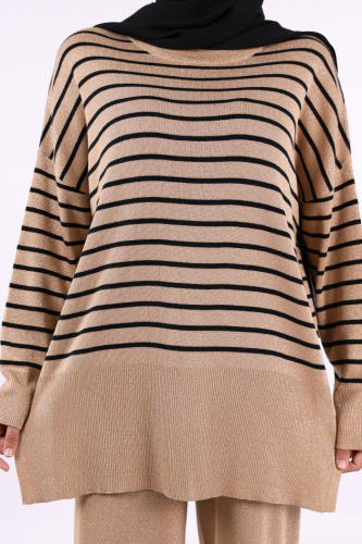 9408 Simli Çizgili Triko Takım Taba - 5