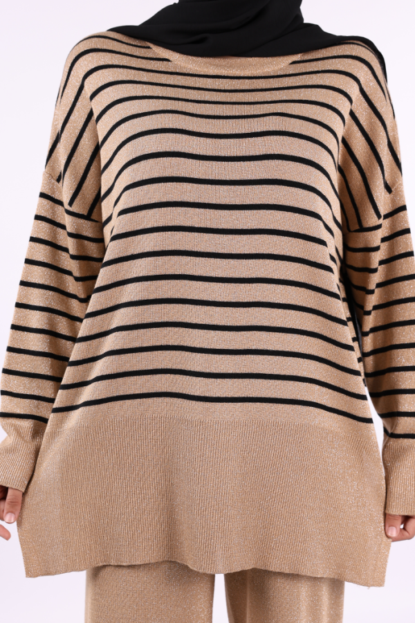 9408 Simli Çizgili Triko Takım Taba - 5