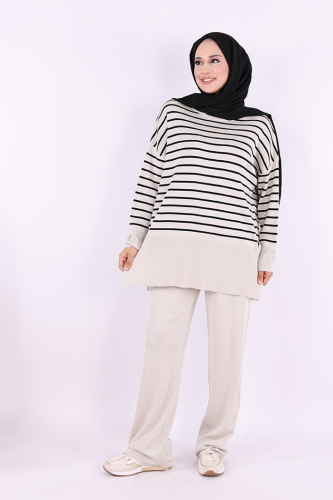 9408 Simli Çizgili Triko Takım Taş - 2