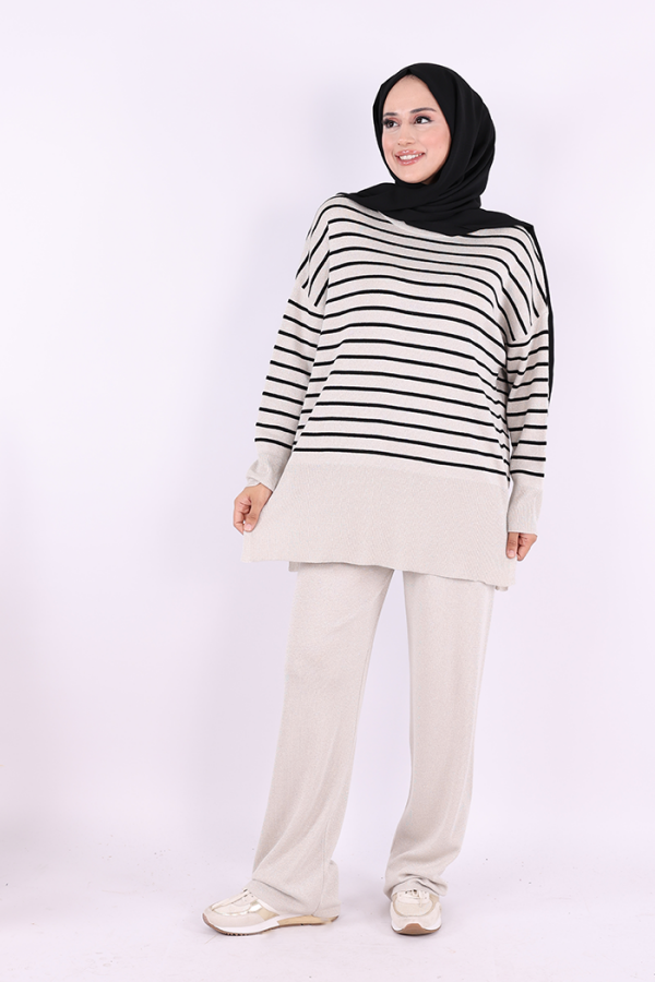 9408 Simli Çizgili Triko Takım Taş - 2