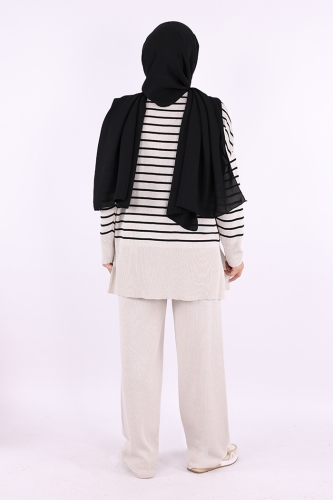 9408 Simli Çizgili Triko Takım Taş - 4