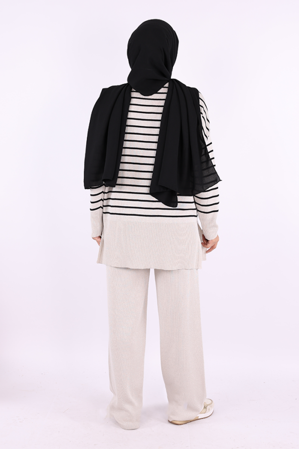 9408 Simli Çizgili Triko Takım Taş - 4