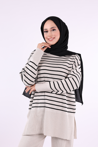 9408 Simli Çizgili Triko Takım Taş - 5