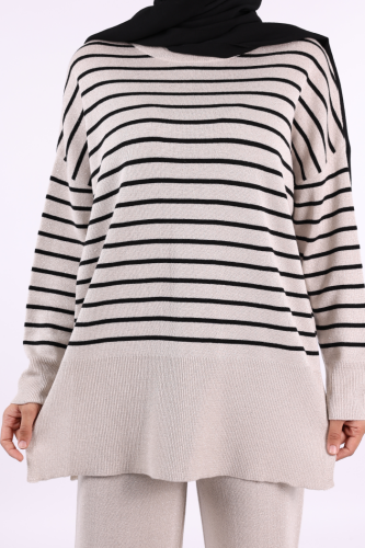 9408 Simli Çizgili Triko Takım Taş - 6