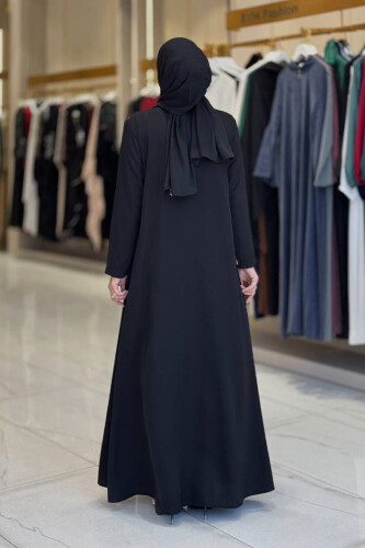 Arapça Harf Baskı Detaylı Abaya 70015 Siyah - 2