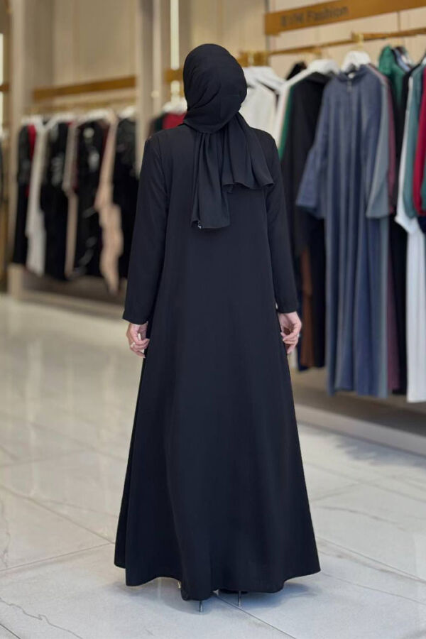Arapça Harf Baskı Detaylı Abaya 70015 Siyah - 2