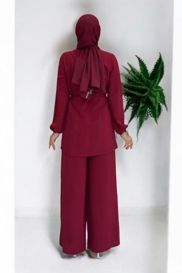 Asimetrik Kesim Tunik Pantolon İkili Takım 8694 Bordo - 2