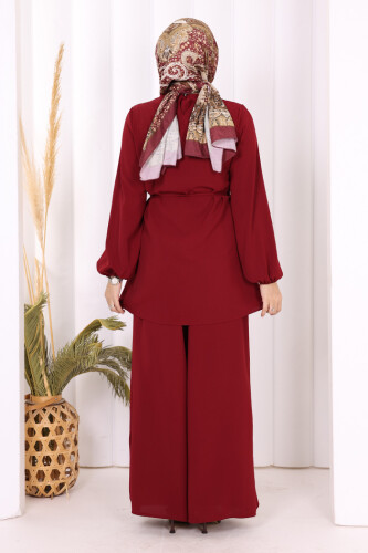 Asimetrik Kesim Tunik Pantolon İkili Takım 8694 Bordo - 4