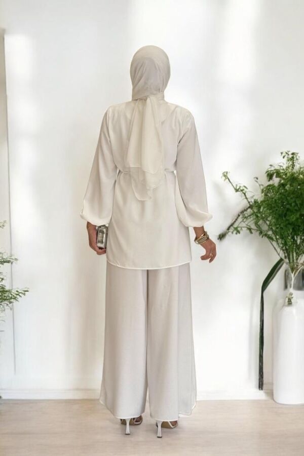 Asimetrik Kesim Tunik Pantolon İkili Takım 8694 Ekru - 2