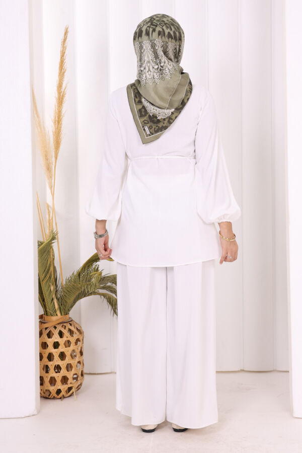 Asimetrik Kesim Tunik Pantolon İkili Takım 8694 Ekru - 4