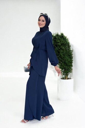 Asimetrik Kesim Tunik Pantolon İkili Takım 8694 Lacivert - 3