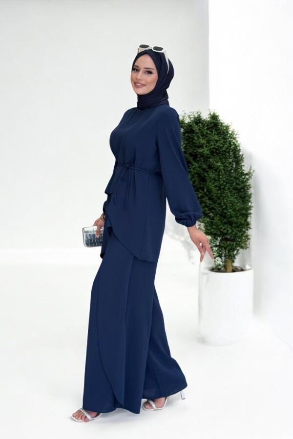 Asimetrik Kesim Tunik Pantolon İkili Takım 8694 Lacivert - 3
