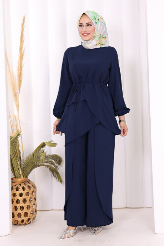 Asimetrik Kesim Tunik Pantolon İkili Takım 8694 Lacivert 