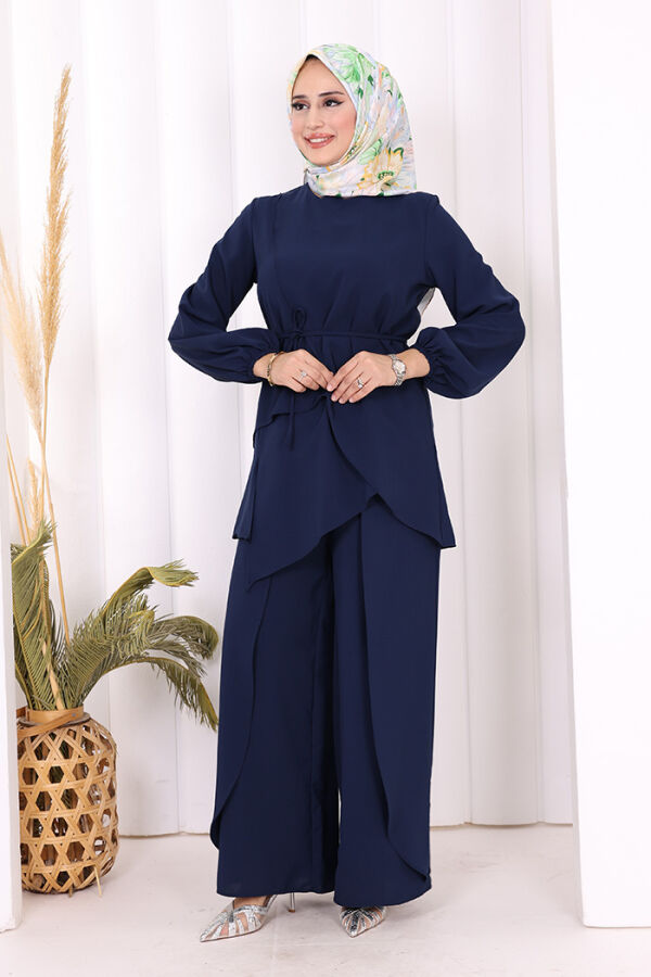 Asimetrik Kesim Tunik Pantolon İkili Takım 8694 Lacivert - 2