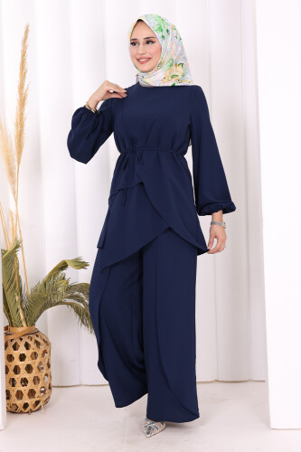Asimetrik Kesim Tunik Pantolon İkili Takım 8694 Lacivert - 3