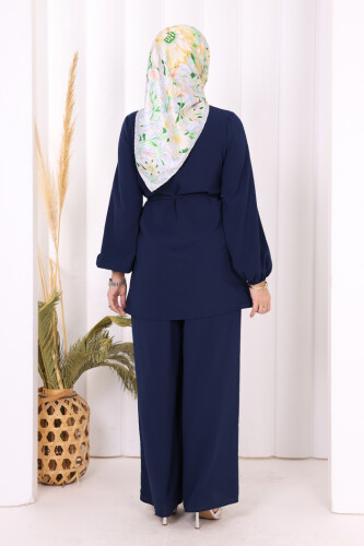 Asimetrik Kesim Tunik Pantolon İkili Takım 8694 Lacivert - 4