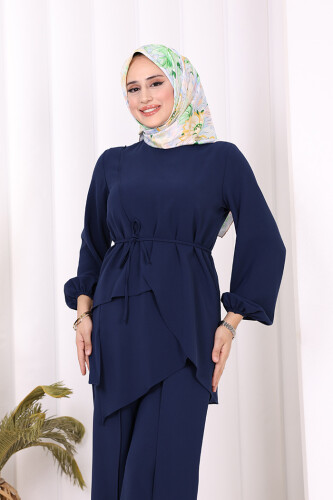 Asimetrik Kesim Tunik Pantolon İkili Takım 8694 Lacivert - 5