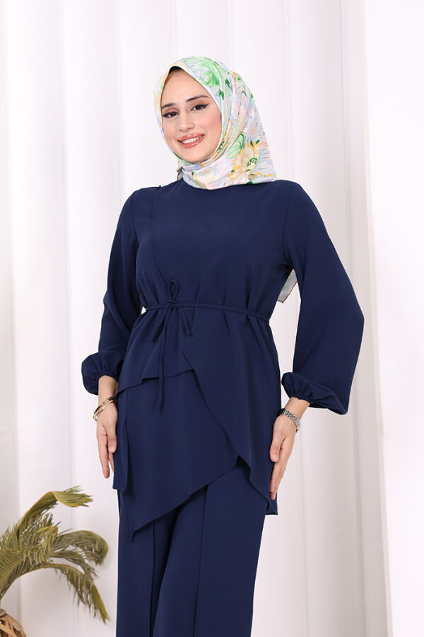 Asimetrik Kesim Tunik Pantolon İkili Takım 8694 Lacivert - 5